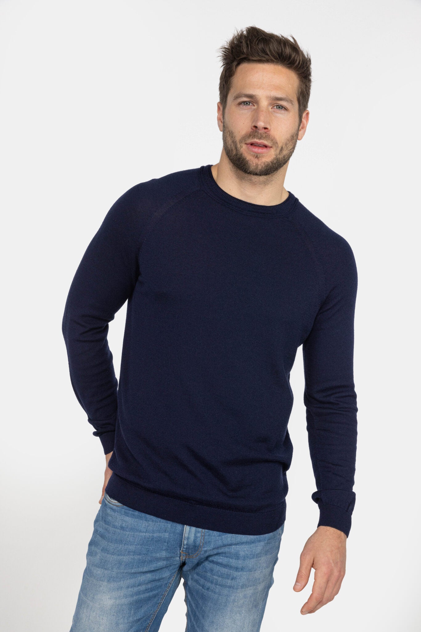 Ronde Hals Merino Navy
