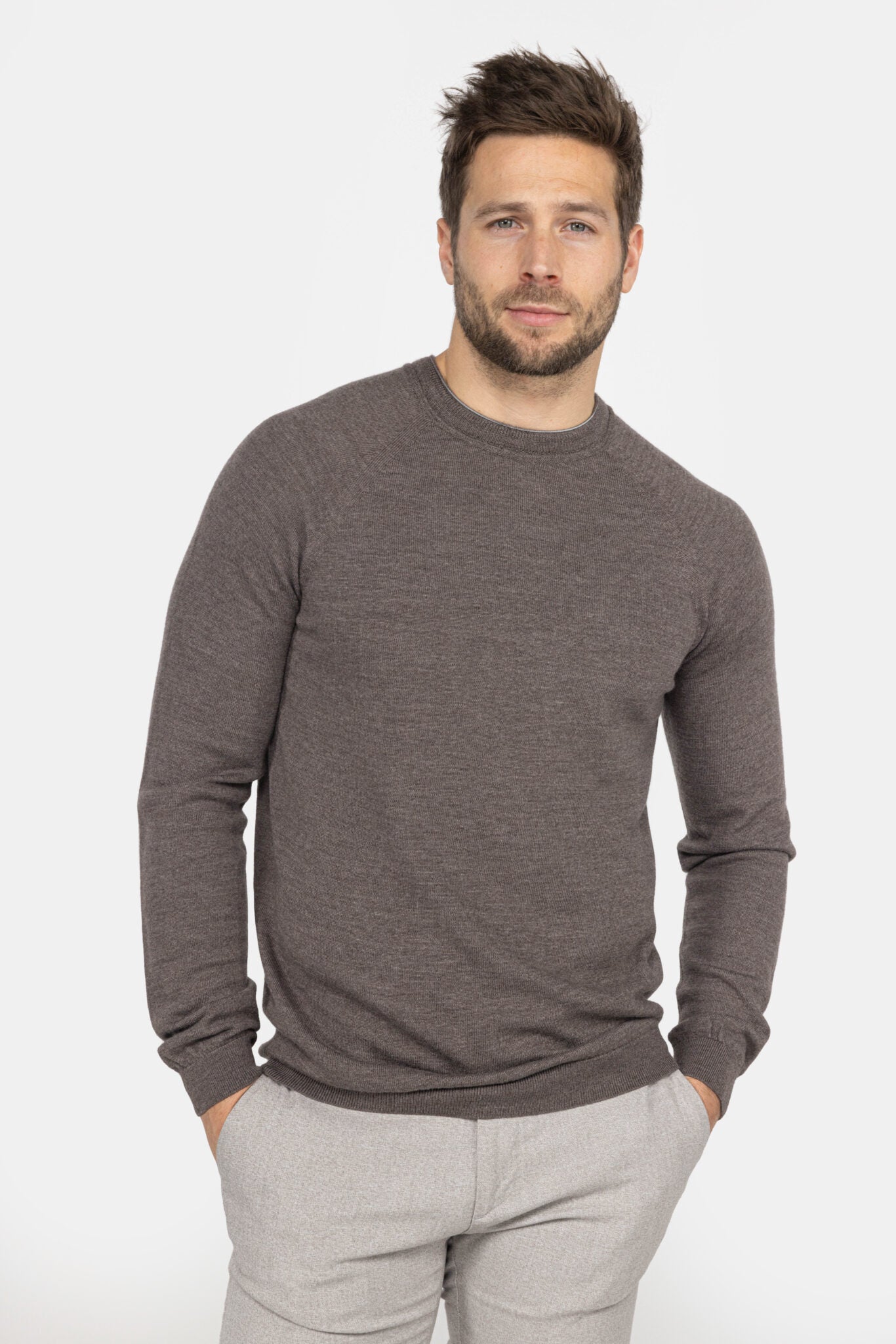 Ronde Hals Merino Taupe
