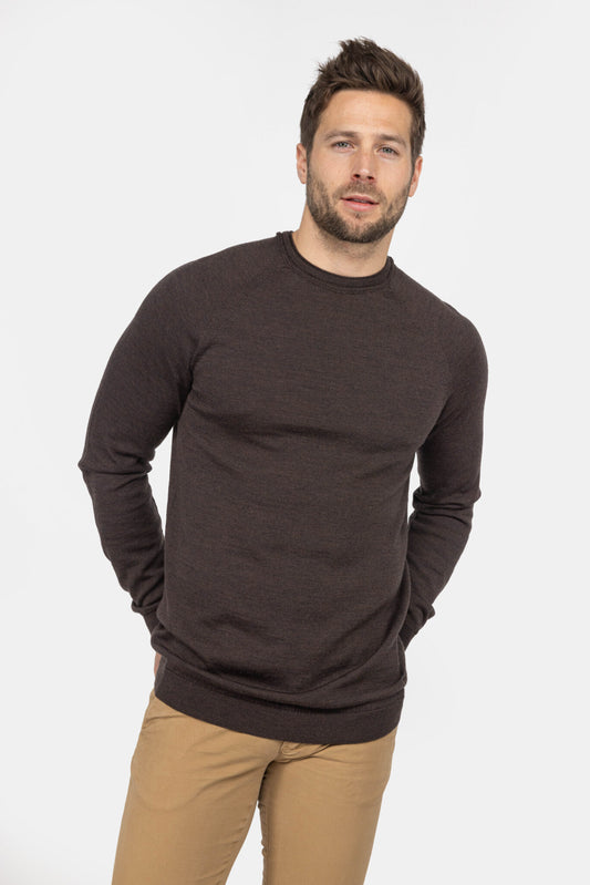 Ronde Hals Merino Donker Bruin